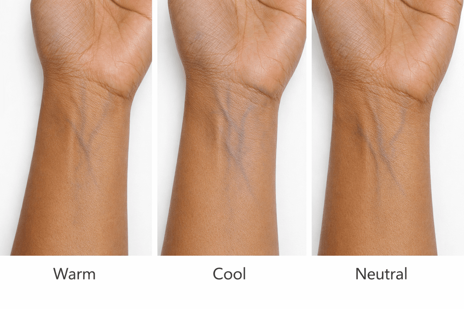 Undertone identification for Indian skin — warm, cool, and neutral vein comparison