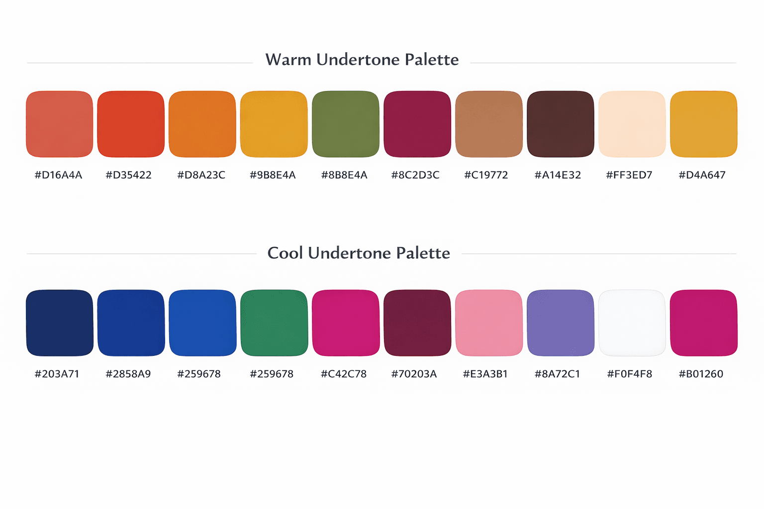 Warm undertone and cool undertone colour palettes for Indian women — Chromatic Harmony Mapping™ by Iconik